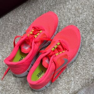 Nike Women's Free Run3- 5.0 Neon Pink and Lime Green Sneakers